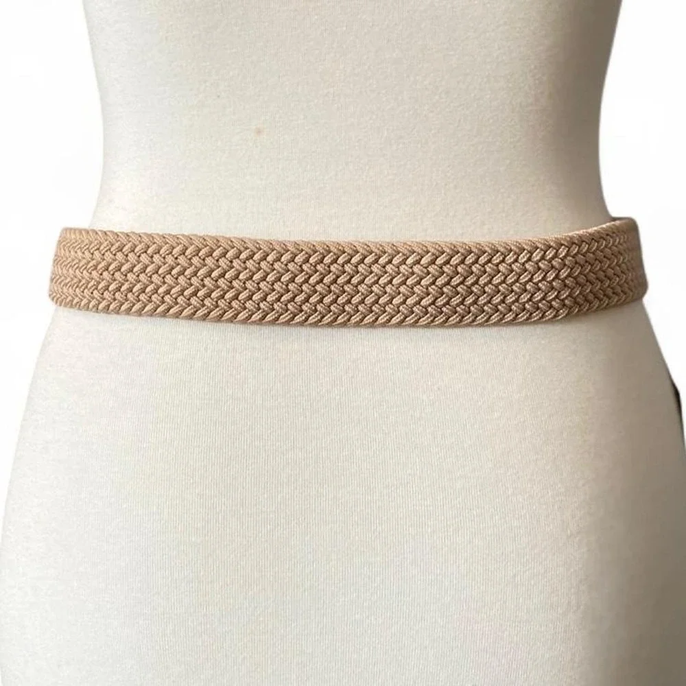 Brown leather and beige knit belt